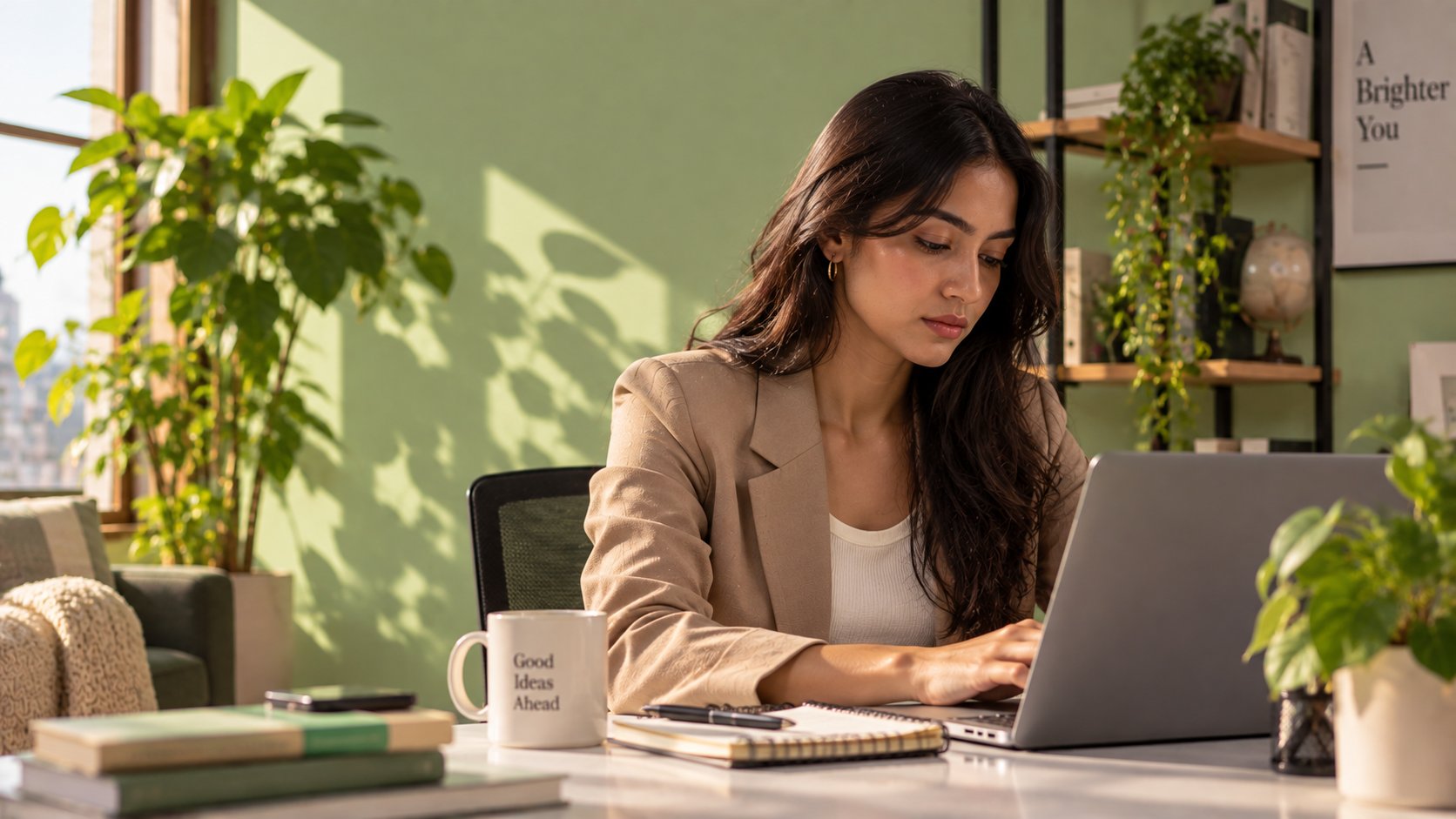 Woman working at her laptop