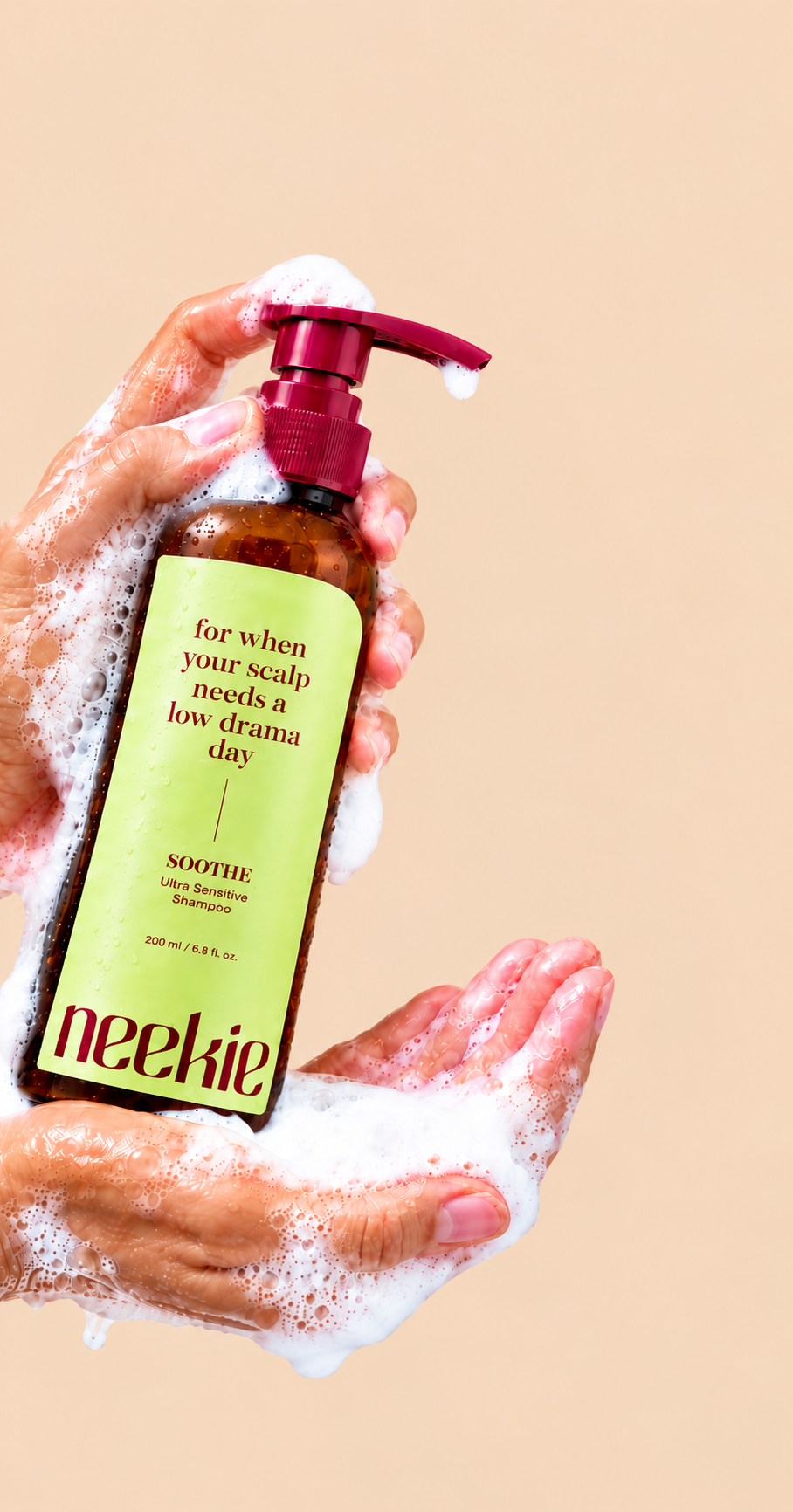 Hands lathering neekie Ultra Sensitive shampoo